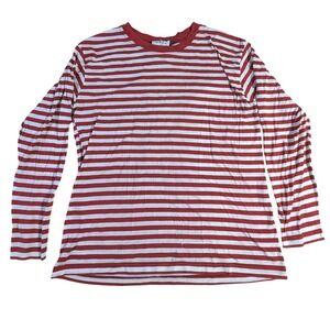 Jaeger Cotton Shirt Small Red White Striped Long Sleeve‎ Made in Italy READ